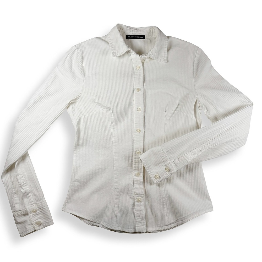 Brandy Melville White Textured Cotton Button Down Long Sleeve Shirt MH423-Z1213